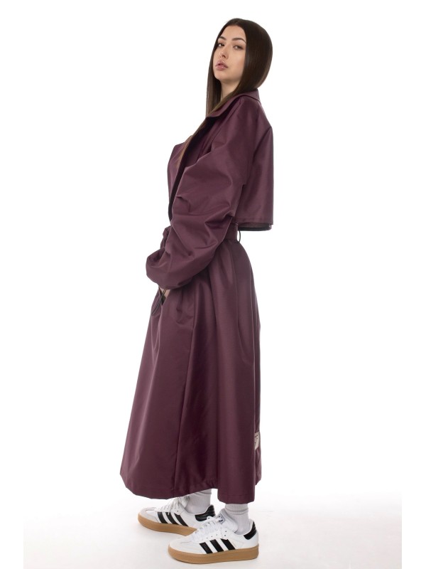 Oversize maxi trench coat in burgundy