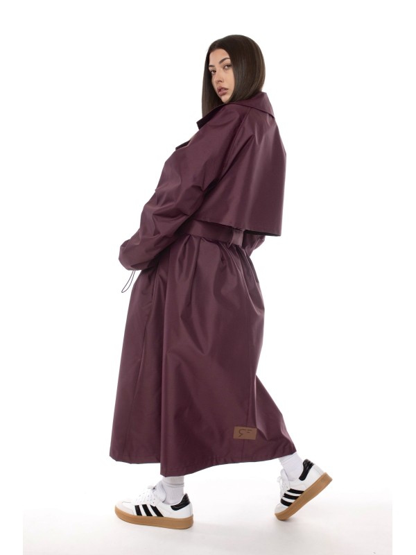 Oversize maxi trench coat in burgundy