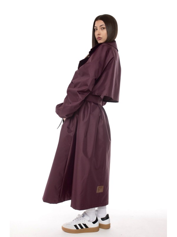 Oversize maxi trench coat in burgundy