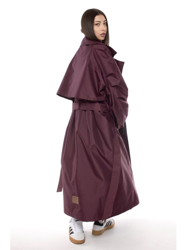 Oversize maxi trench coat in burgundy