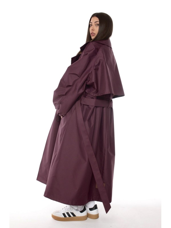 Oversize maxi trench coat in burgundy