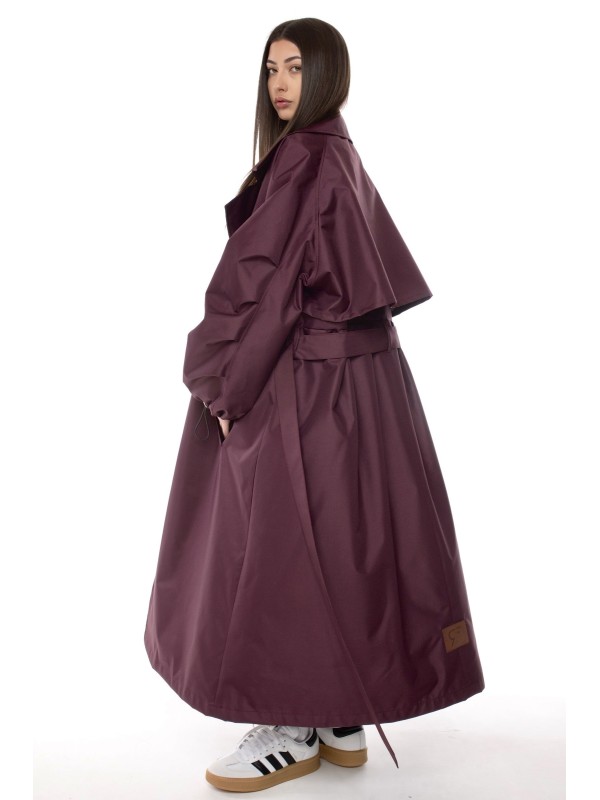 Oversize maxi trench coat in burgundy