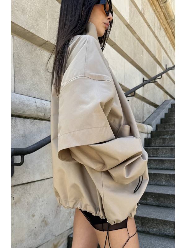 Bomber collar jacket with open sleeves in mocca