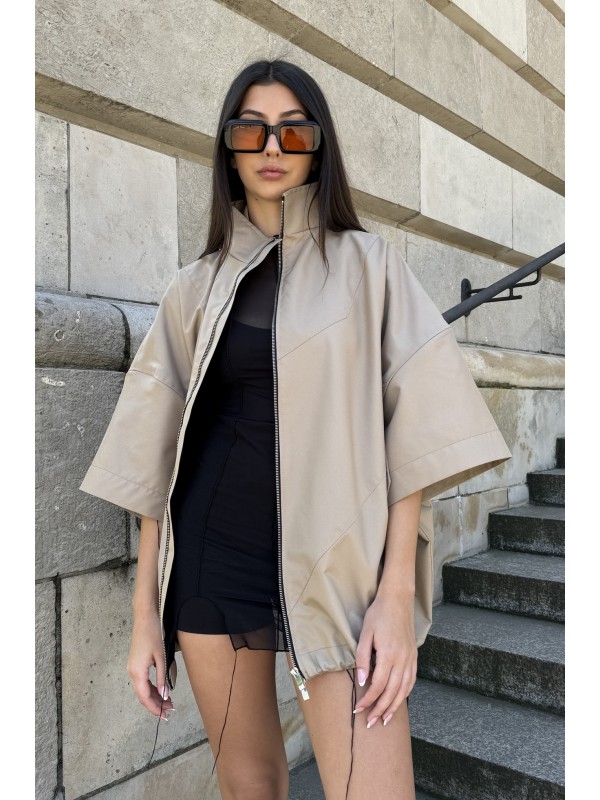 Bomber collar jacket with open sleeves in mocca