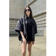 Bomber collar jacket with open sleeves in black