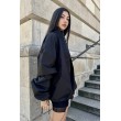 Bomber collar jacket with open sleeves in black