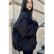 Bomber collar jacket with open sleeves in black