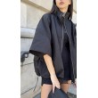 Bomber collar jacket with open sleeves in black