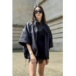 Bomber collar jacket with open sleeves in black