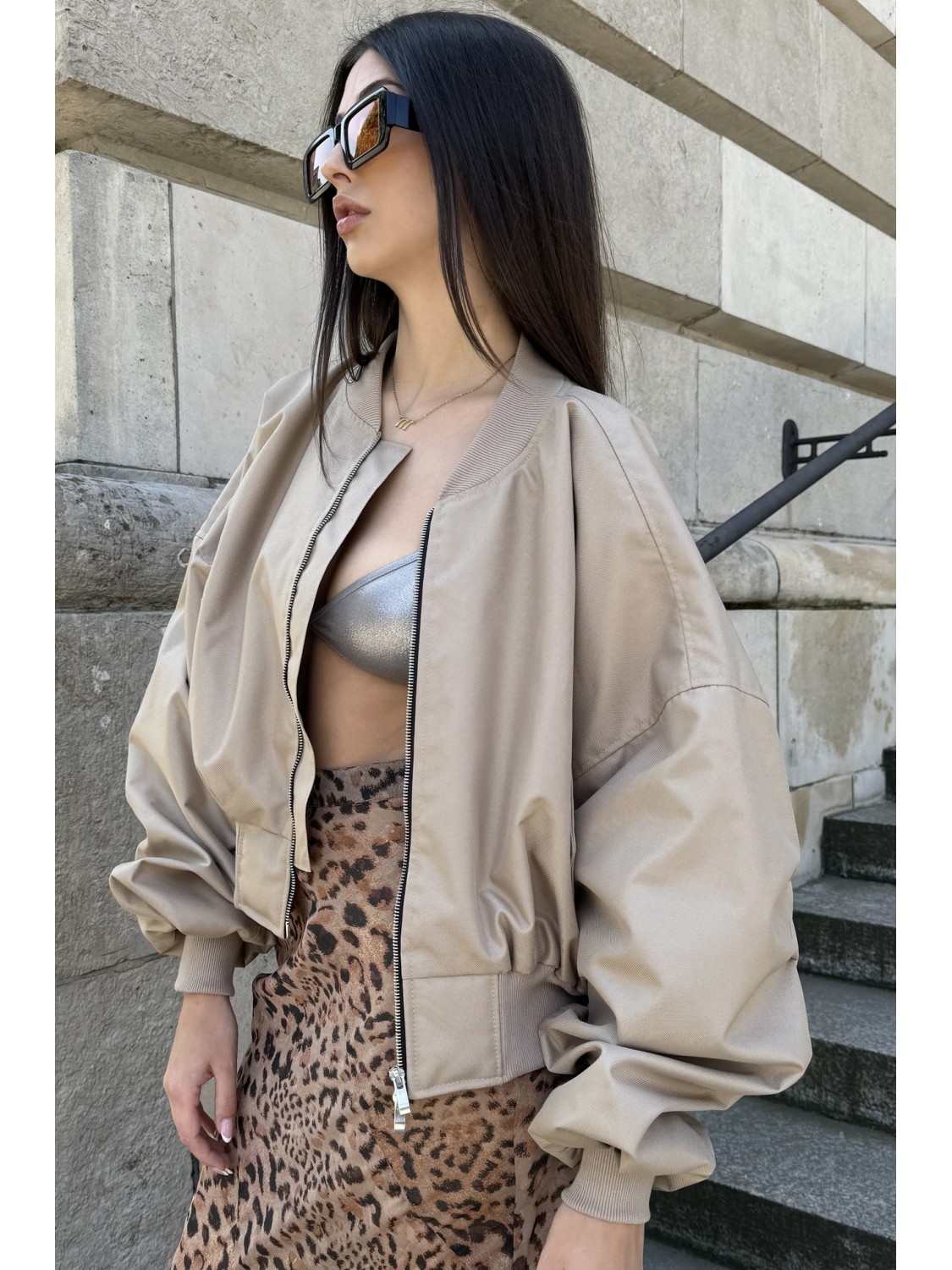 Shorty oversized bomber jacket in mocca