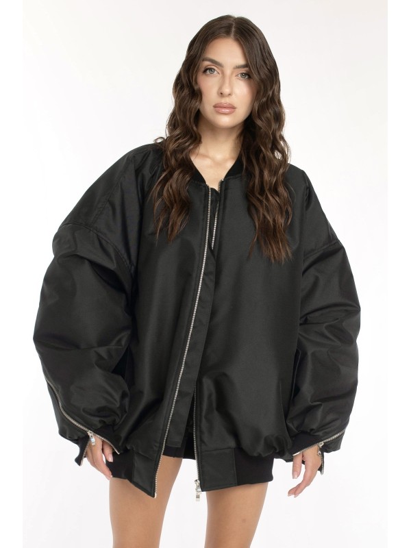 Oversized zipper bomber jacket in black