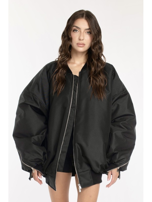 Oversized zipper bomber jacket in black