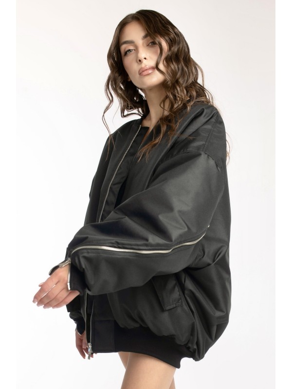 Oversized zipper bomber jacket in black