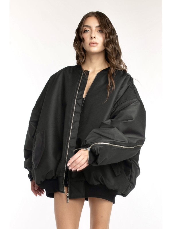 Oversized zipper bomber jacket in black