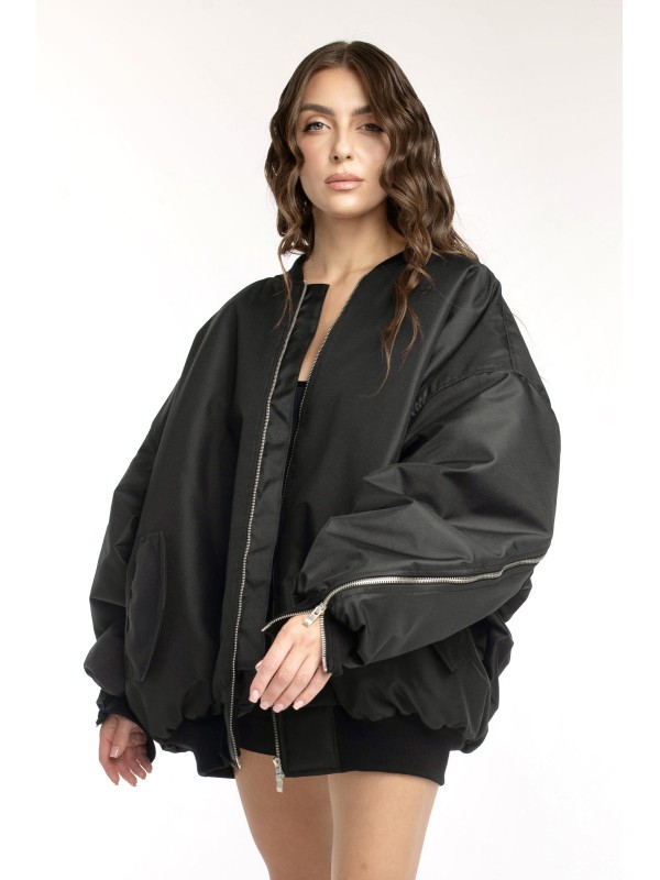 Oversized zipper bomber jacket in black