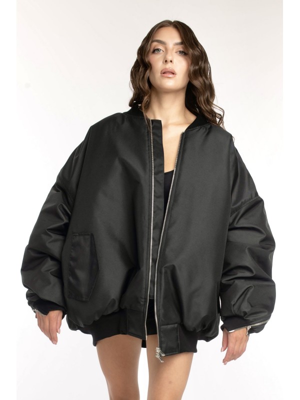 Oversized zipper bomber jacket in black