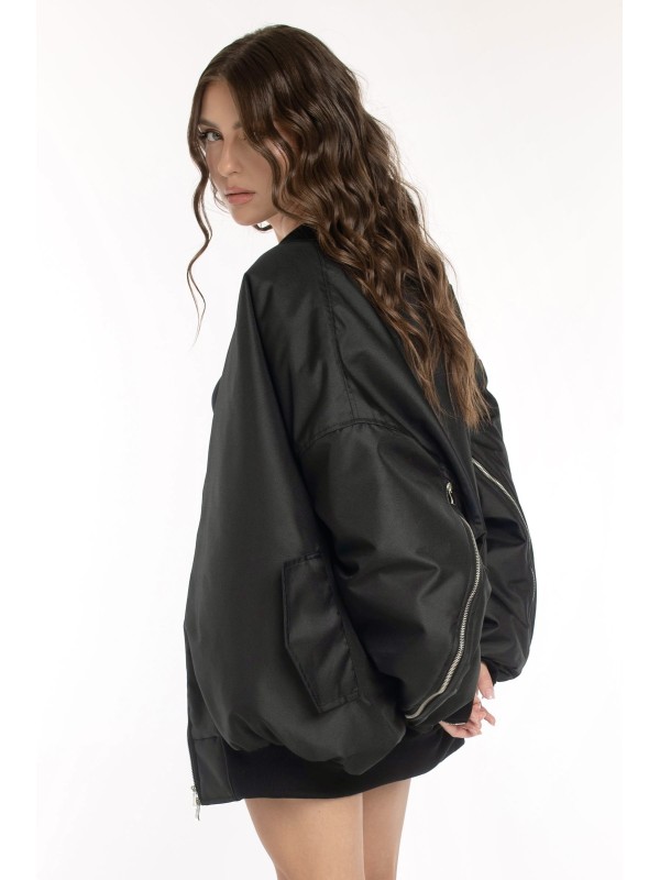 Oversized zipper bomber jacket in black