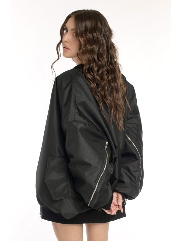 Oversized zipper bomber jacket in black