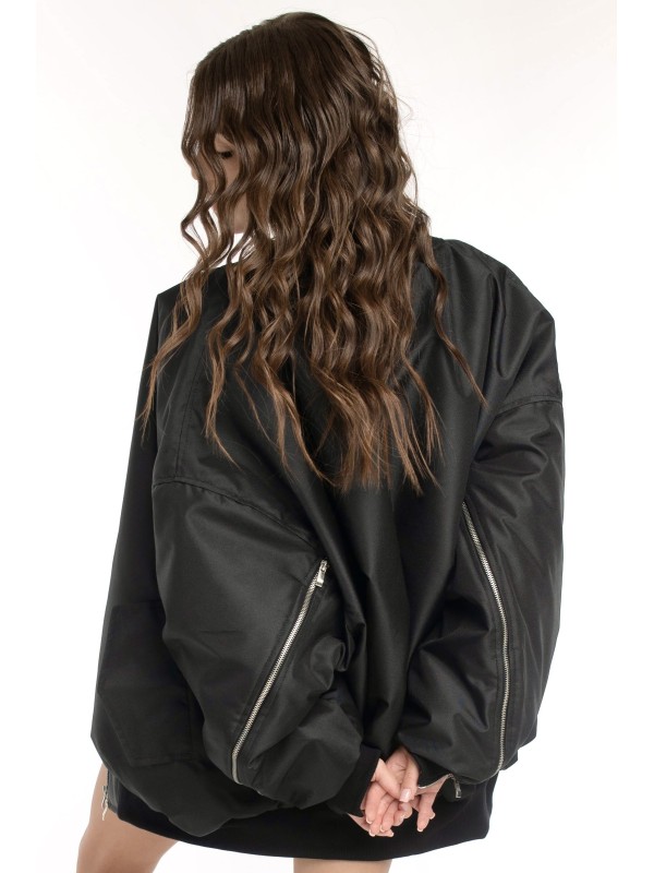 Oversized zipper bomber jacket in black