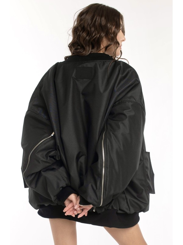 Oversized zipper bomber jacket in black