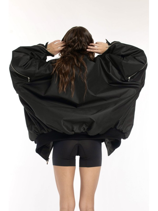 Oversized zipper bomber jacket in black