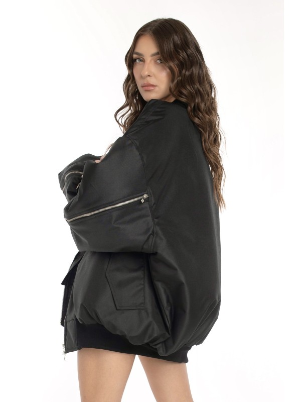 Oversized zipper bomber jacket in black