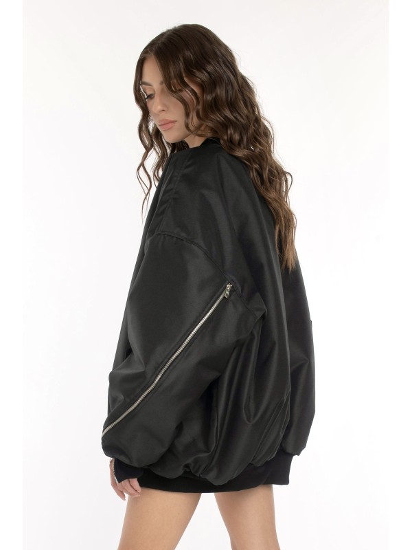 Oversized zipper bomber jacket in black