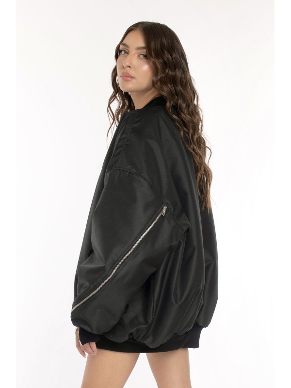 Oversized zipper bomber jacket in black