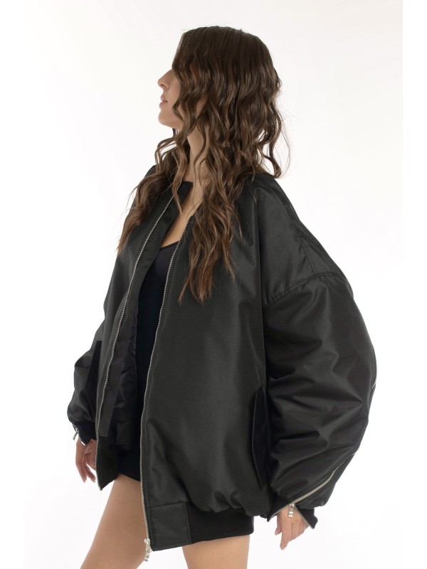 Oversized zipper bomber jacket in black