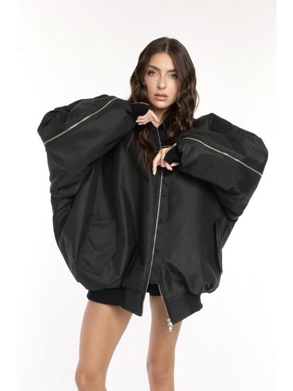 Oversized zipper bomber jacket in black