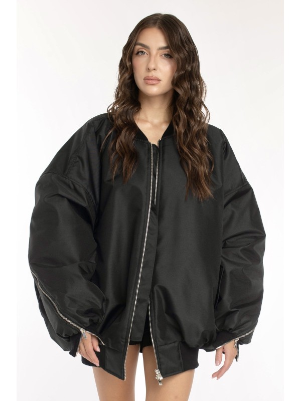 Oversized zipper bomber jacket in black