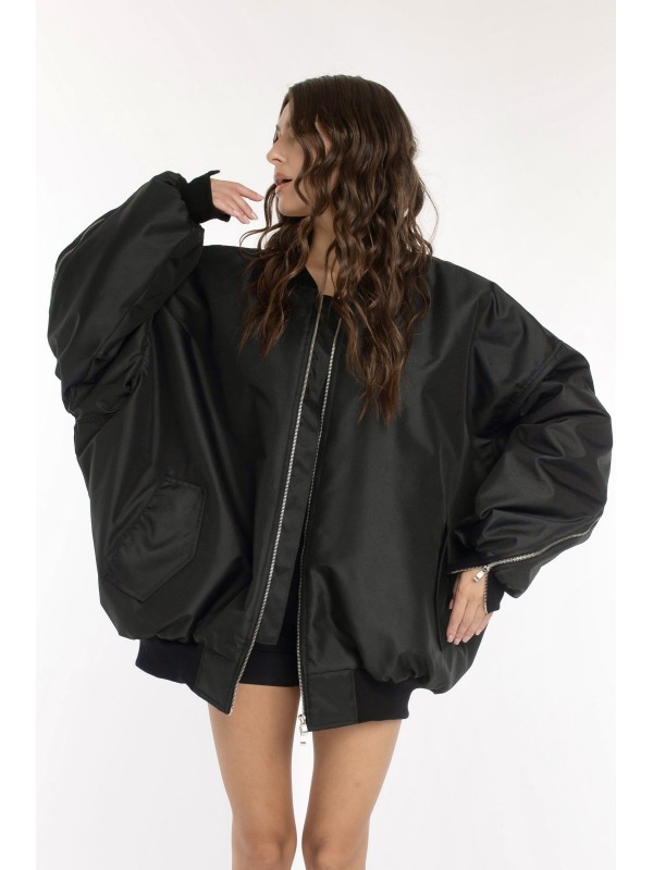 Oversized zipper bomber jacket in black