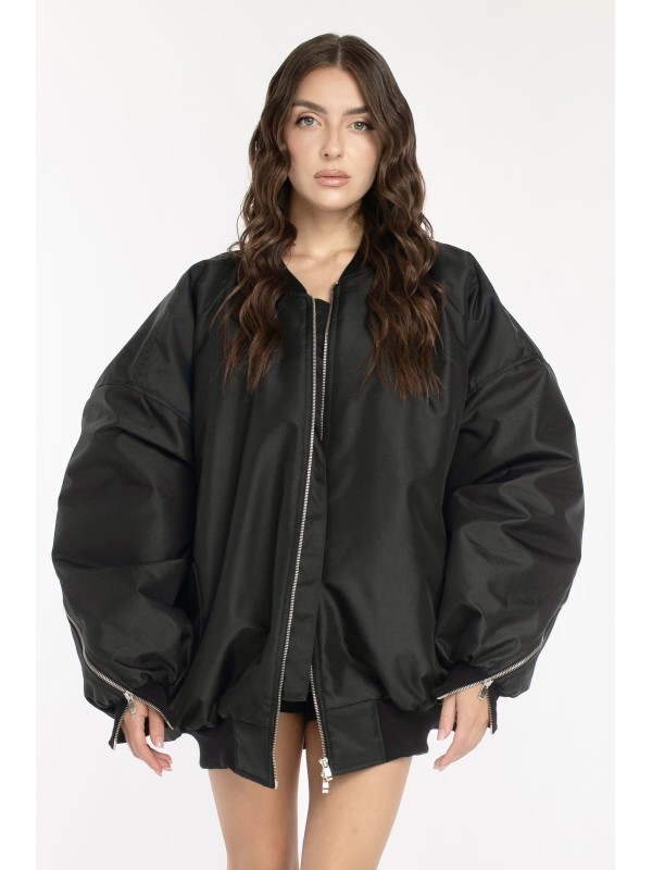 Oversized zipper bomber jacket in black