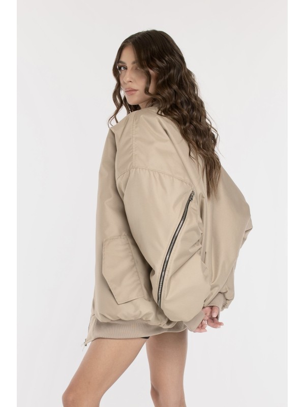 Oversized zipper bomber jacket in mocca