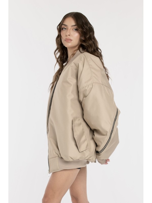 Oversized zipper bomber jacket in mocca