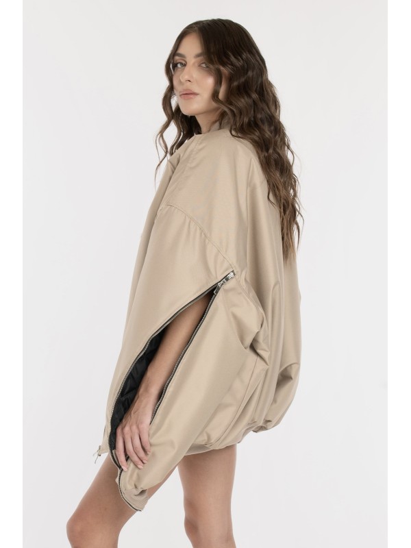 Oversized zipper bomber jacket in mocca