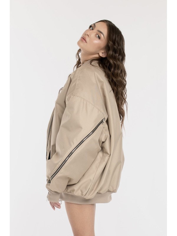 Oversized zipper bomber jacket in mocca