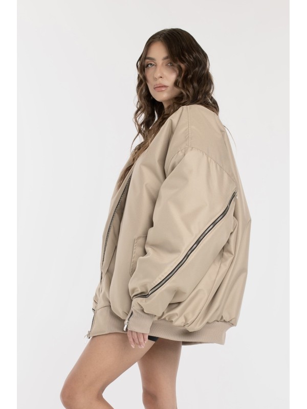 Oversized zipper bomber jacket in mocca