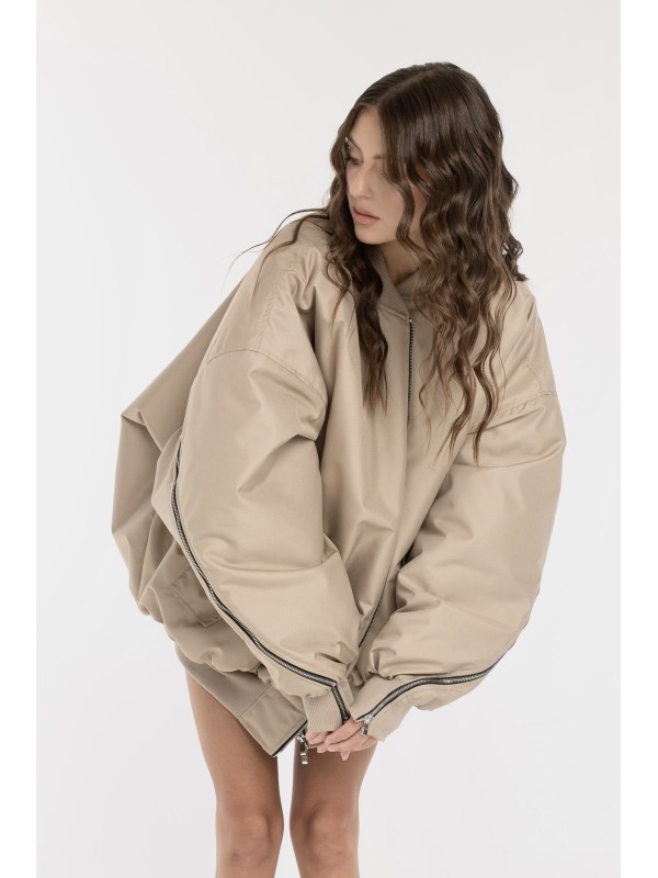 Oversized zipper bomber jacket in mocca