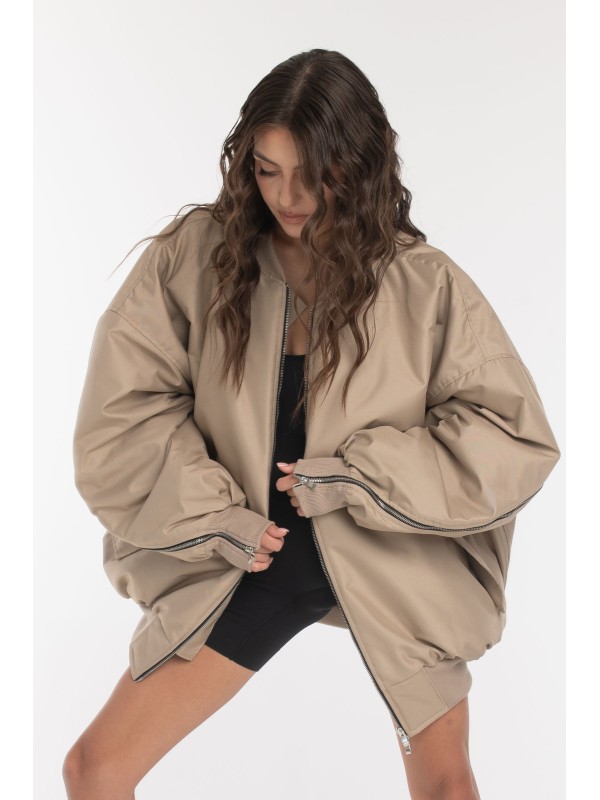 Oversized zipper bomber jacket in mocca