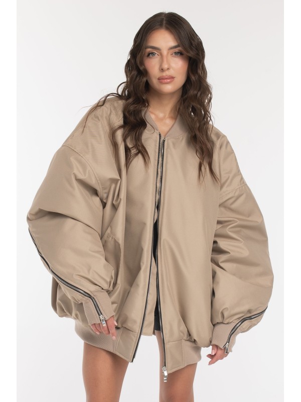 Oversized zipper bomber jacket in mocca