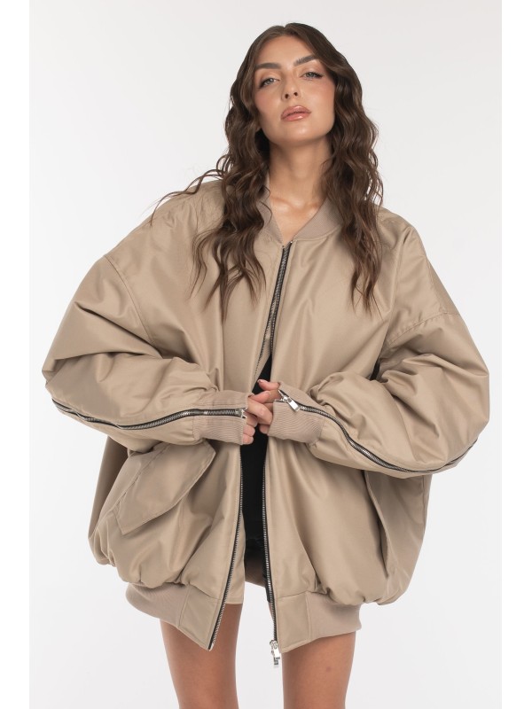 Oversized zipper bomber jacket in mocca