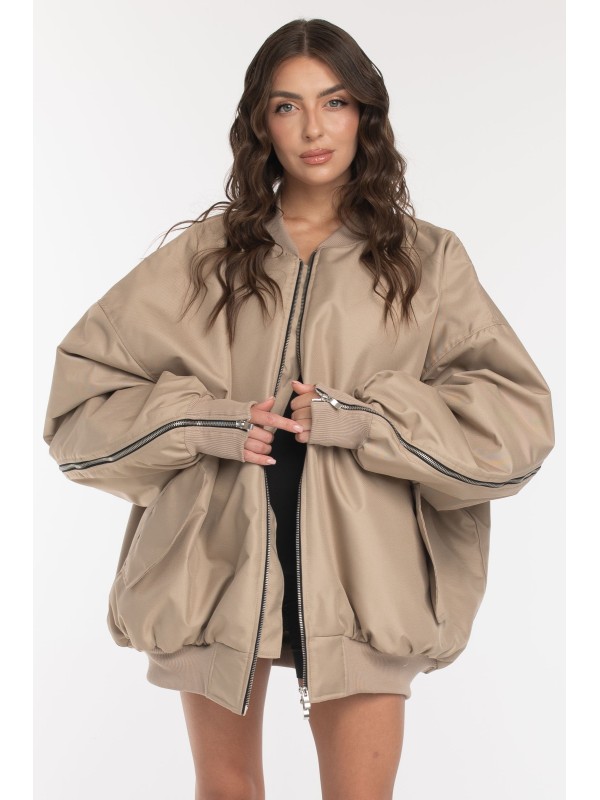 Oversized zipper bomber jacket in mocca