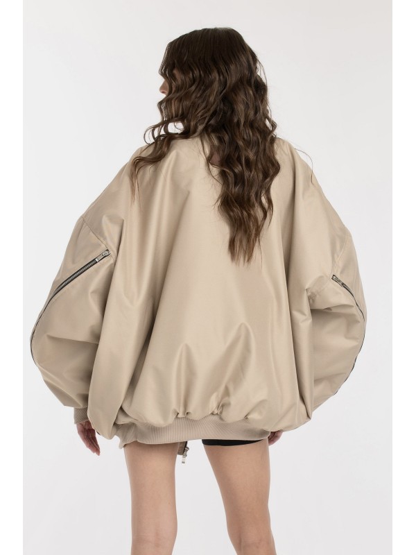 Oversized zipper bomber jacket in mocca