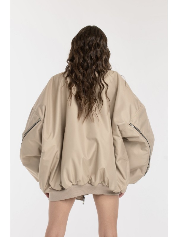 Oversized zipper bomber jacket in mocca