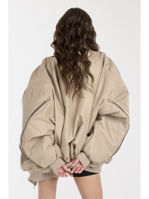 Oversized zipper bomber jacket in mocca