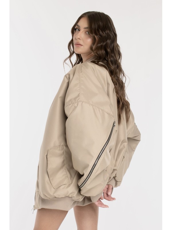 Oversized zipper bomber jacket in mocca