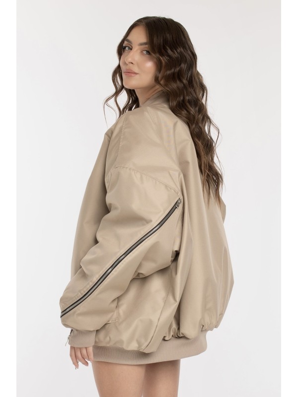 Oversized zipper bomber jacket in mocca