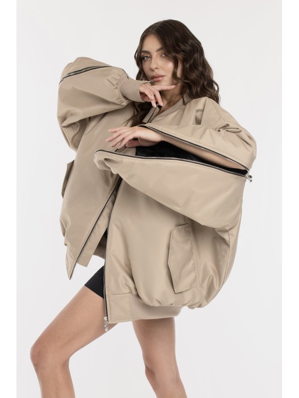 Oversized zipper bomber jacket in mocca