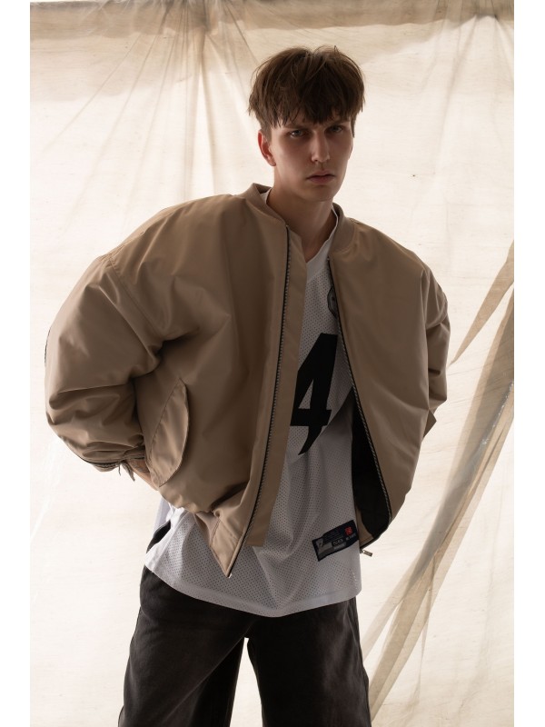 Oversized zipper bomber jacket in mocca